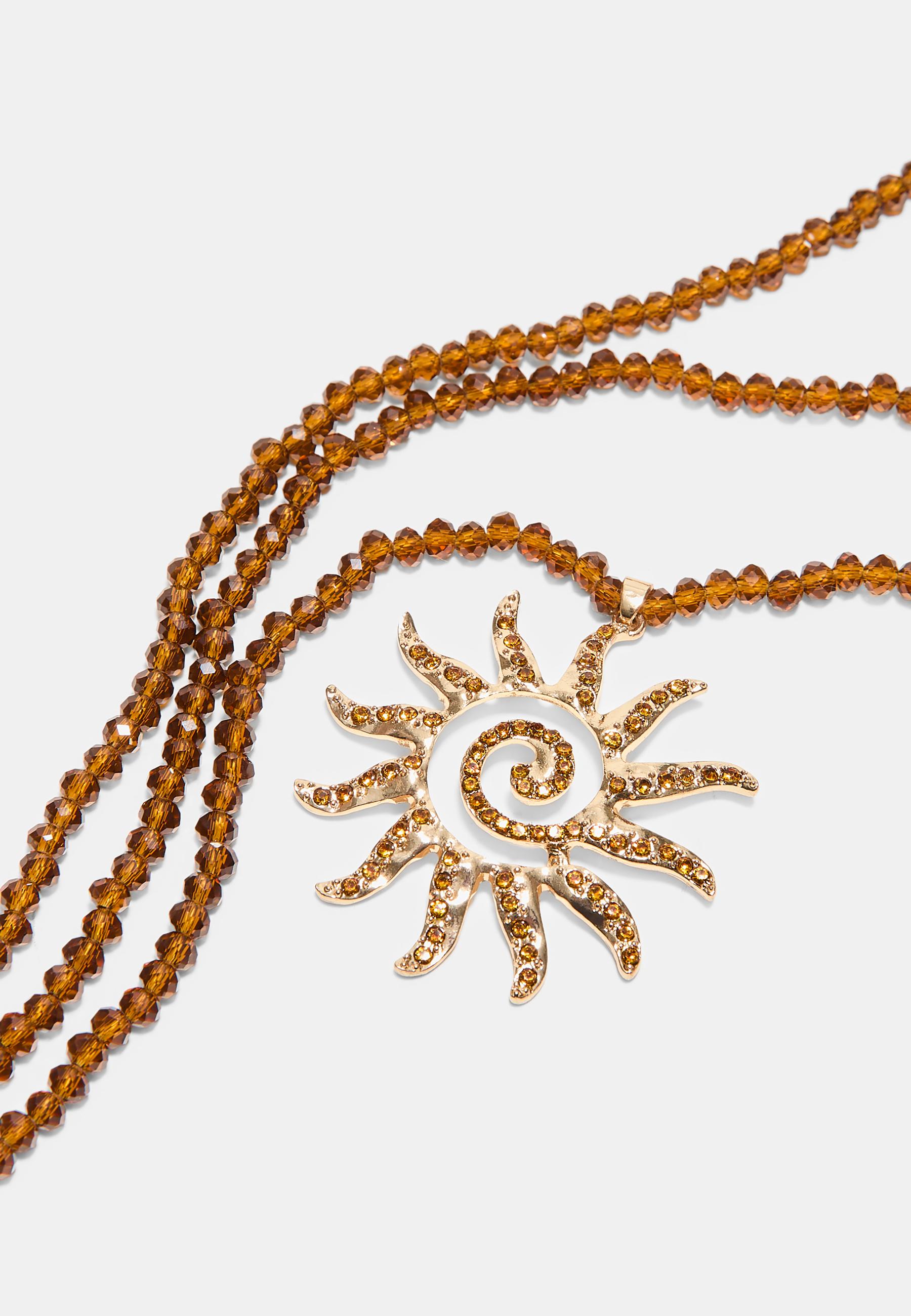 Beaded sun necklace — Gold