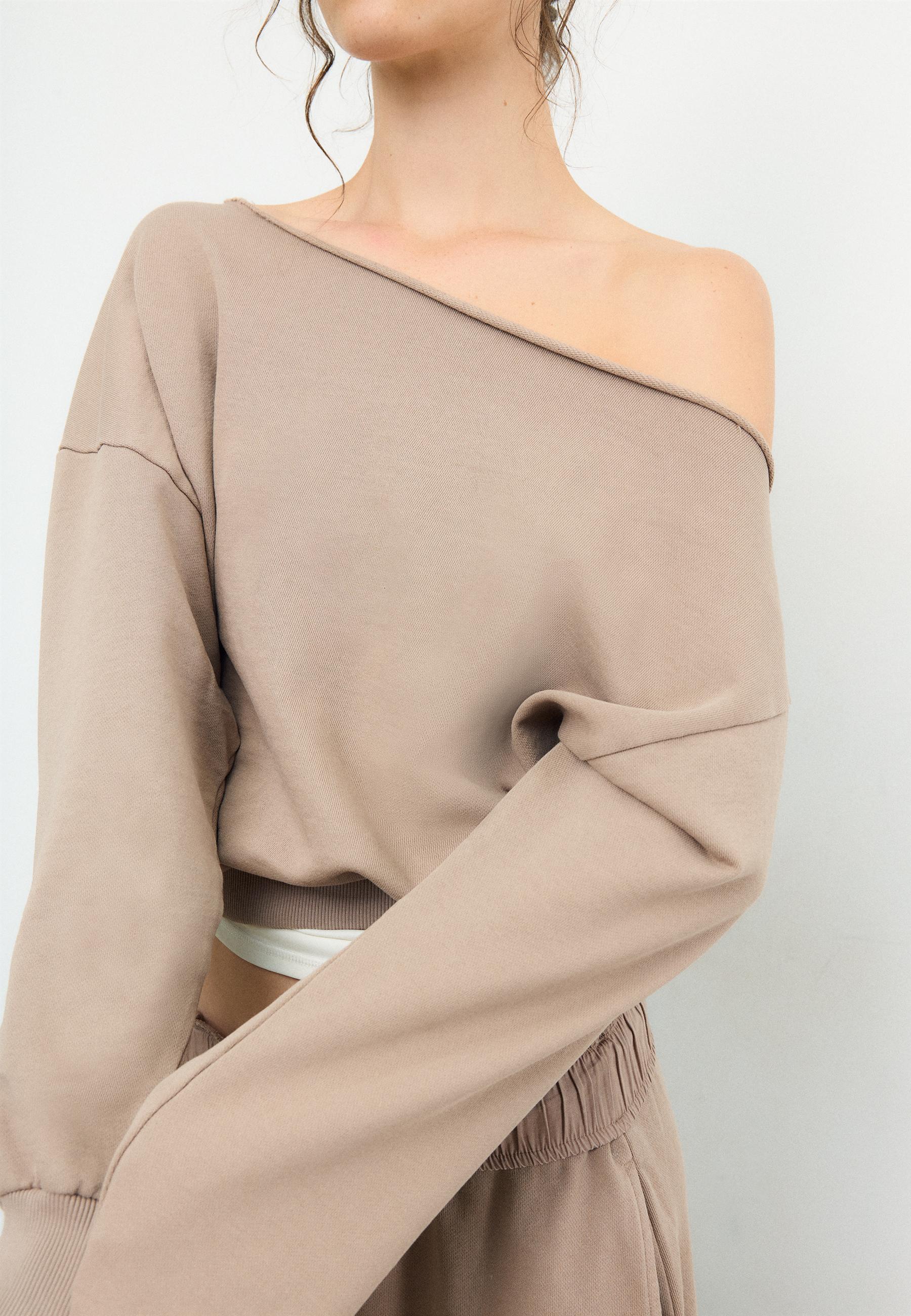 Washed effect cropped sweatshirt — Beige