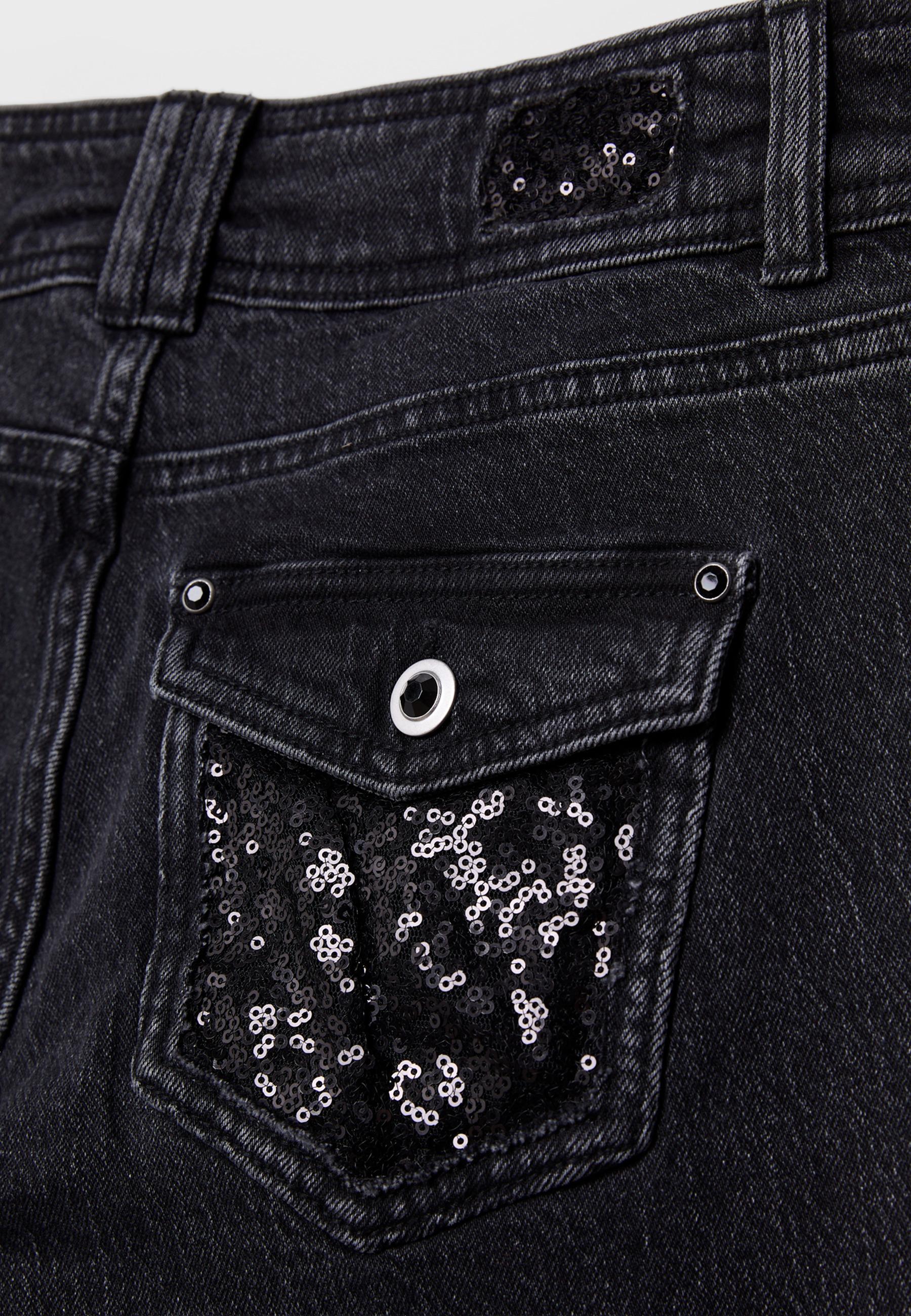 Sequin low-rise jeans — BLACK DENIM WASHED EFFECT