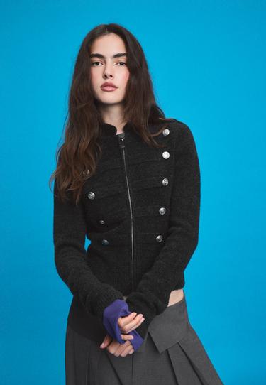 Soft-touch button-up knit cardigan — Dark grey 3