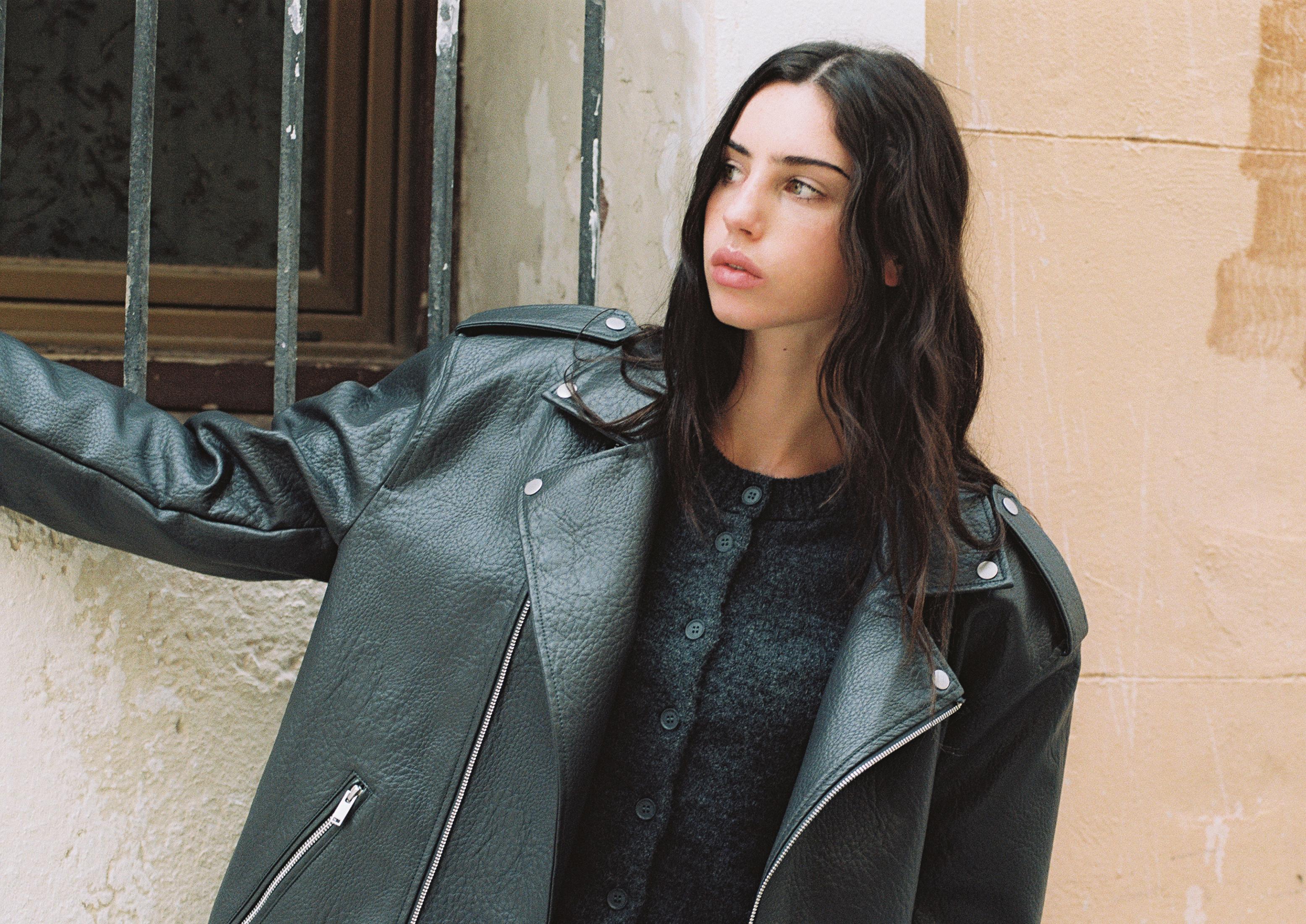 Leather effect biker jacket — Dark grey
