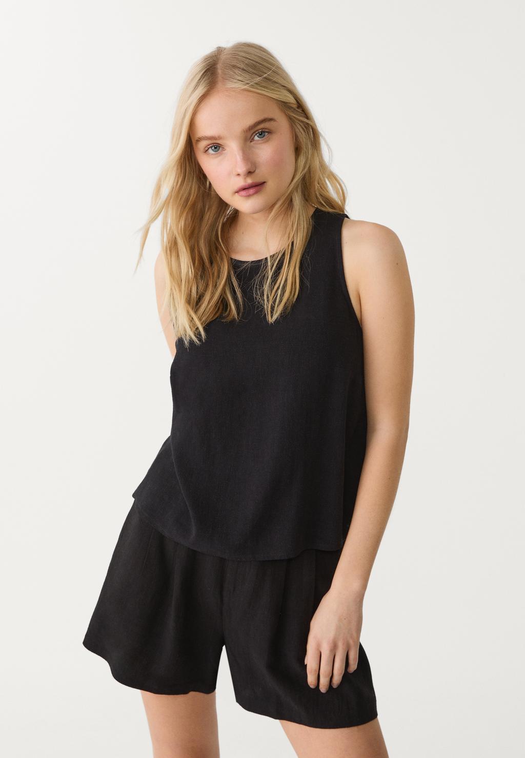 Flowing linen blend racerback top
