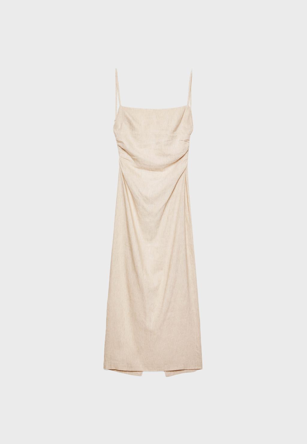 Rückenfreies Midikleid mit Leinen