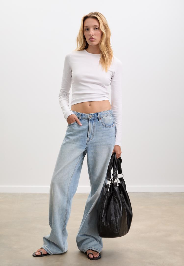 Stradivarius Langærmet Basis T-Shirt I Bomuld Xs