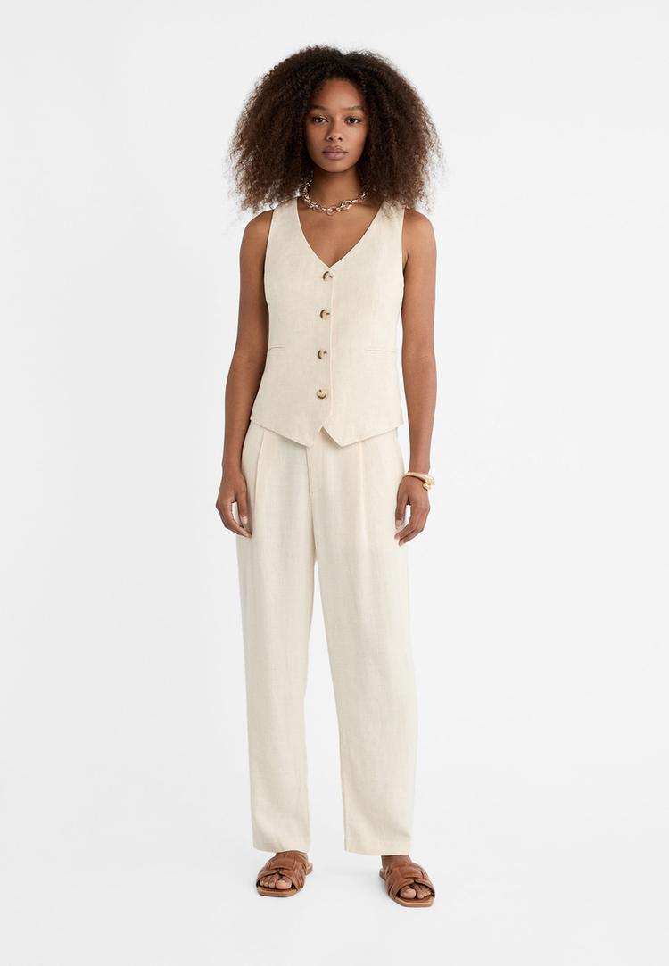 pantalon carrot con lino