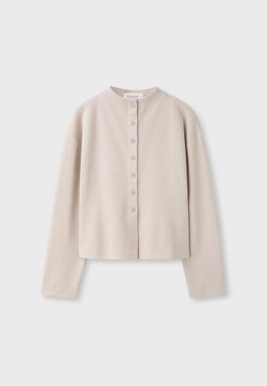 Stand collar knit cardigan — Stone 7