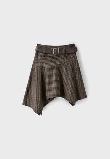 Check skirt with belt — Beige 7