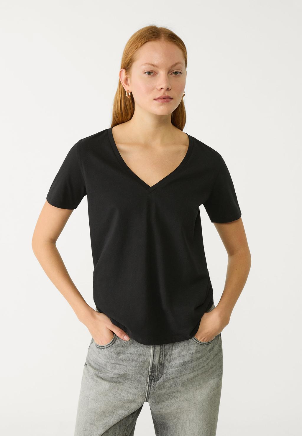 T-shirt basic col en V