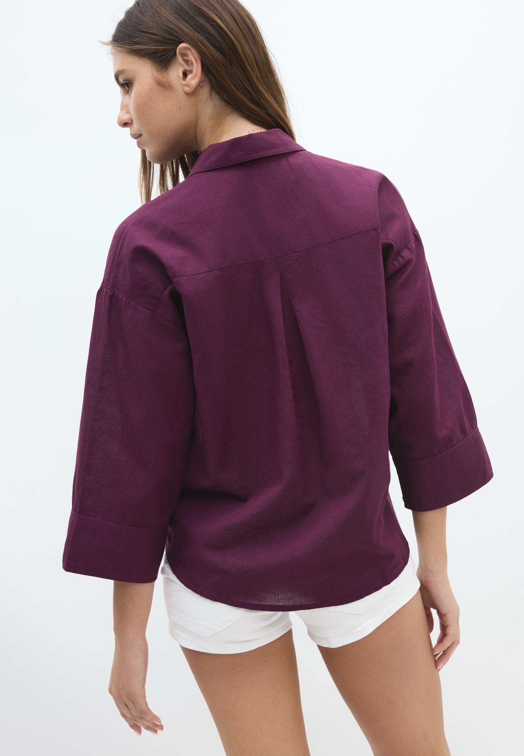 Linen-effect kimono sleeve shirt — Purple