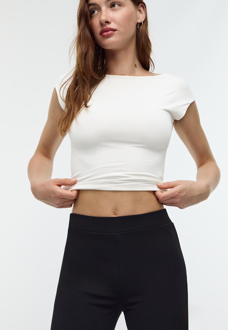 pantalon flare punto liso