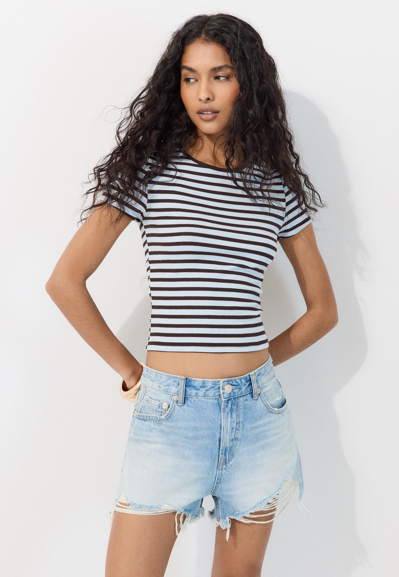Basic slim fit striped T-shirt — Royal blue