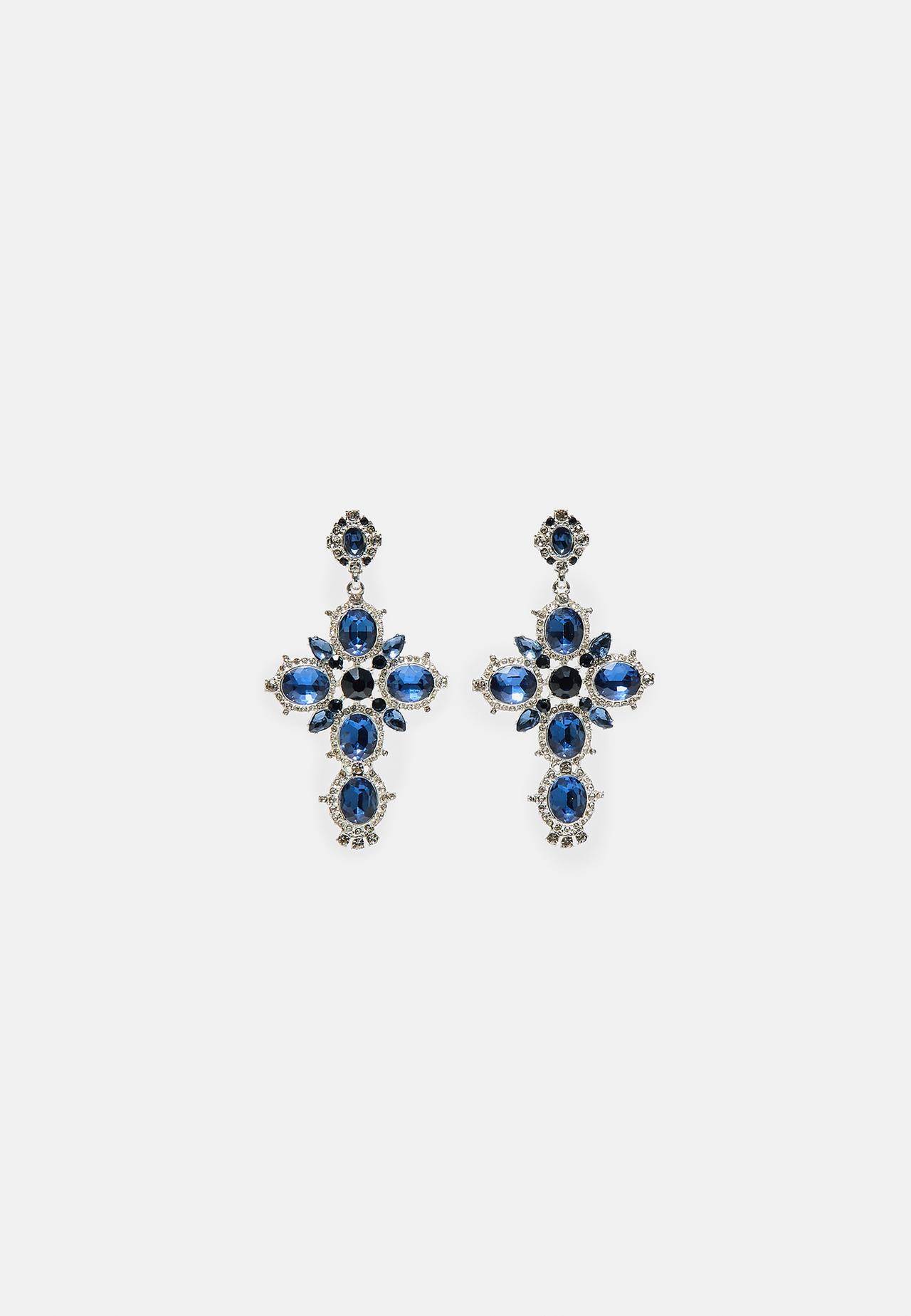 Rhinestone cross earrings — Grey