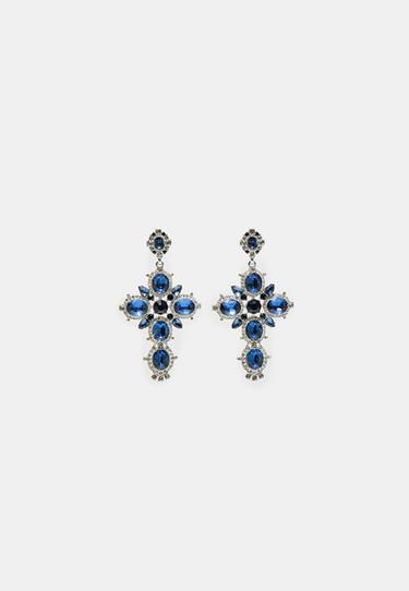 Rhinestone cross earrings — Grey 1