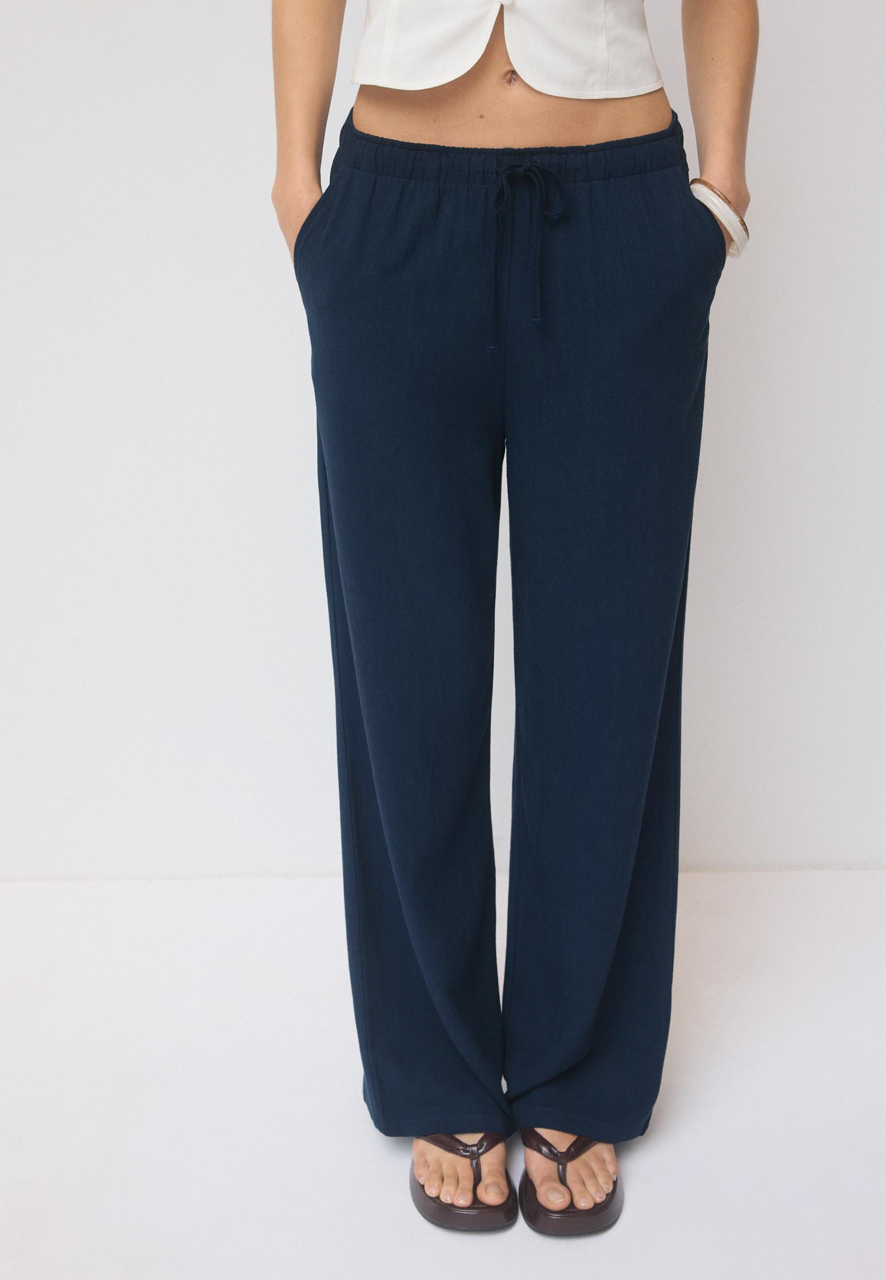 Keten görünümlü düz pantolon - Görsel 2