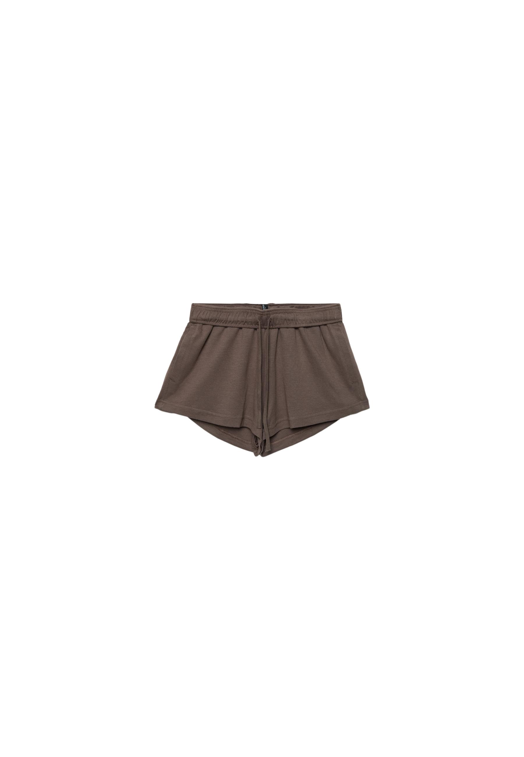 Turn-up waist mini shorts — Brown (alternate view)