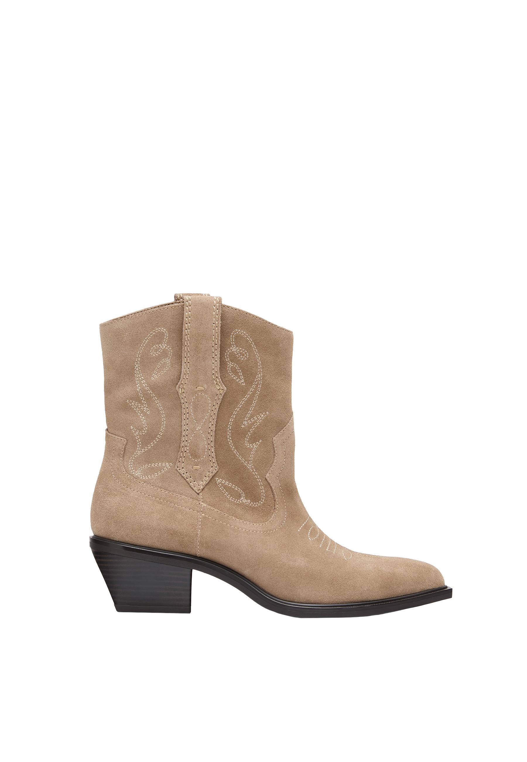 Leather cowboy heeled ankle boots — BEIGE