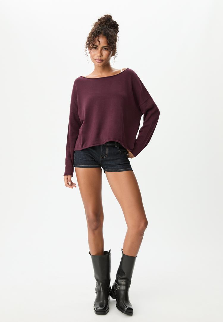 Stradivarius Jersey Crop Guler Bărcuță Grena M