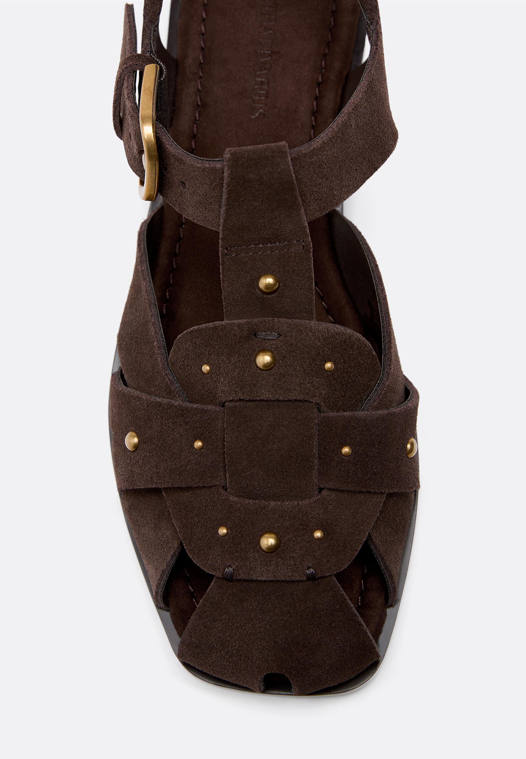Studded leather cage sandals — BROWN