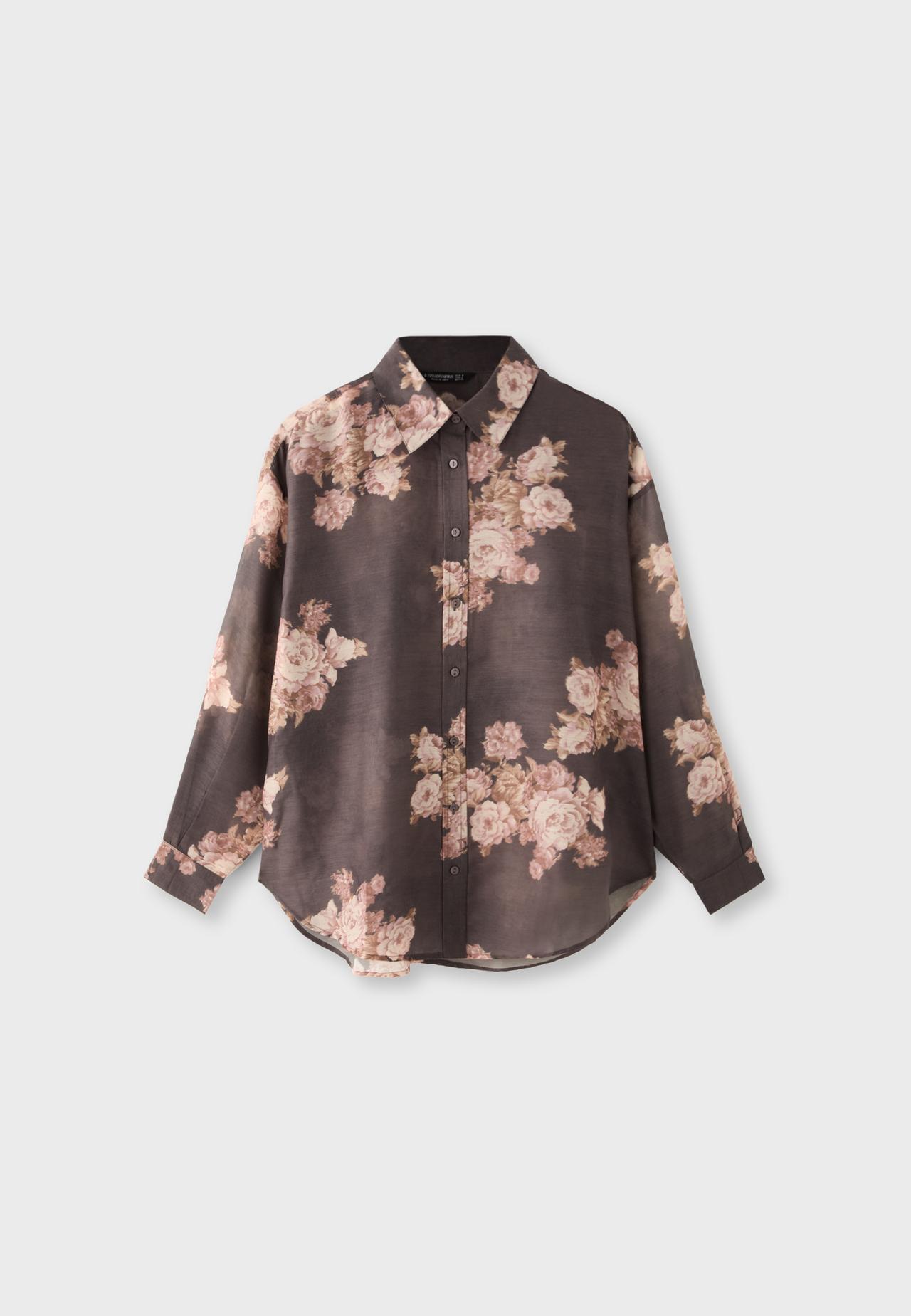 Floral print flowing shirt — Brown