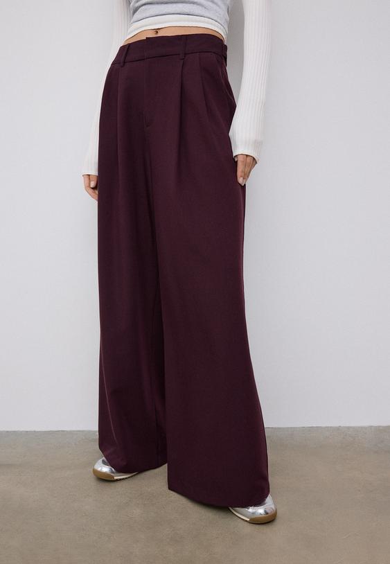 Stradivarius Pantaloni Super Wide Ajustabili Grena 42