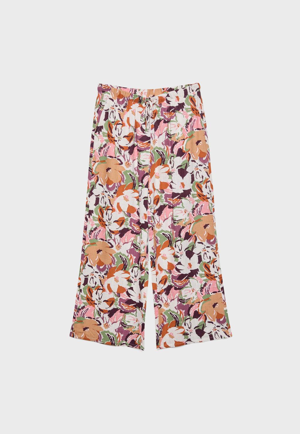 Pantalon fluide imprimé avec lin