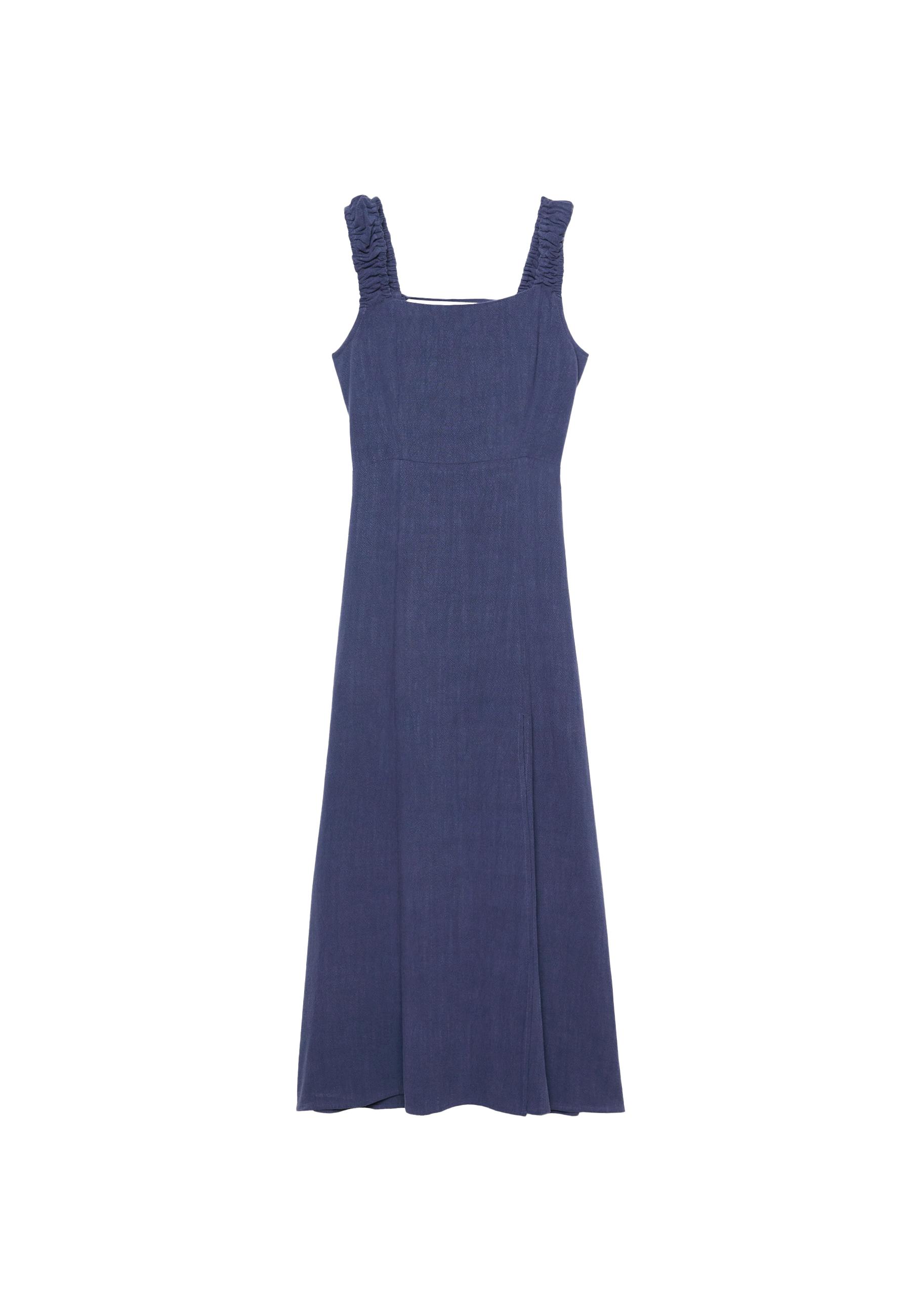 Linen-look cross-back midi dress — Navy blue