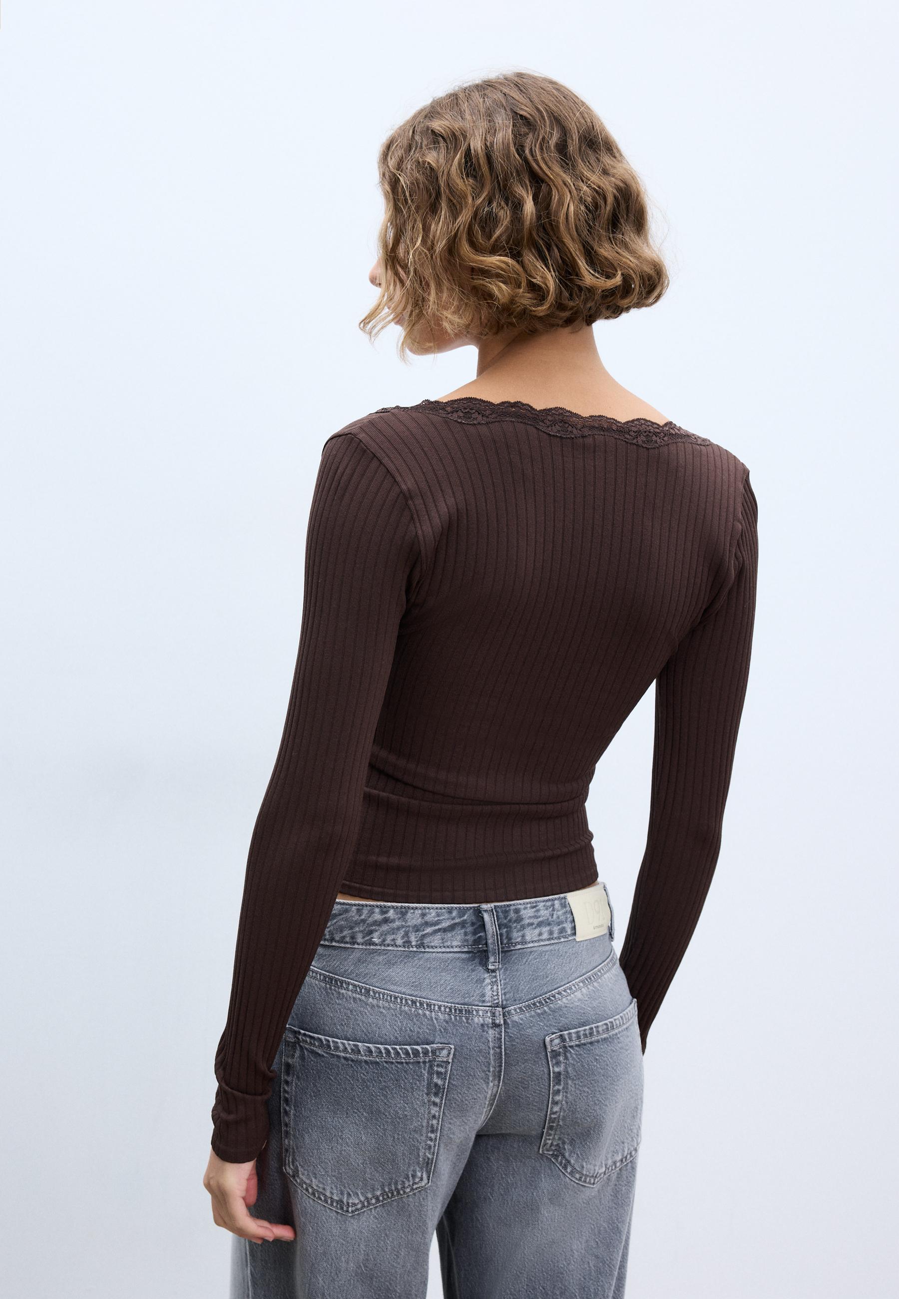 Seamless lace top — Brown