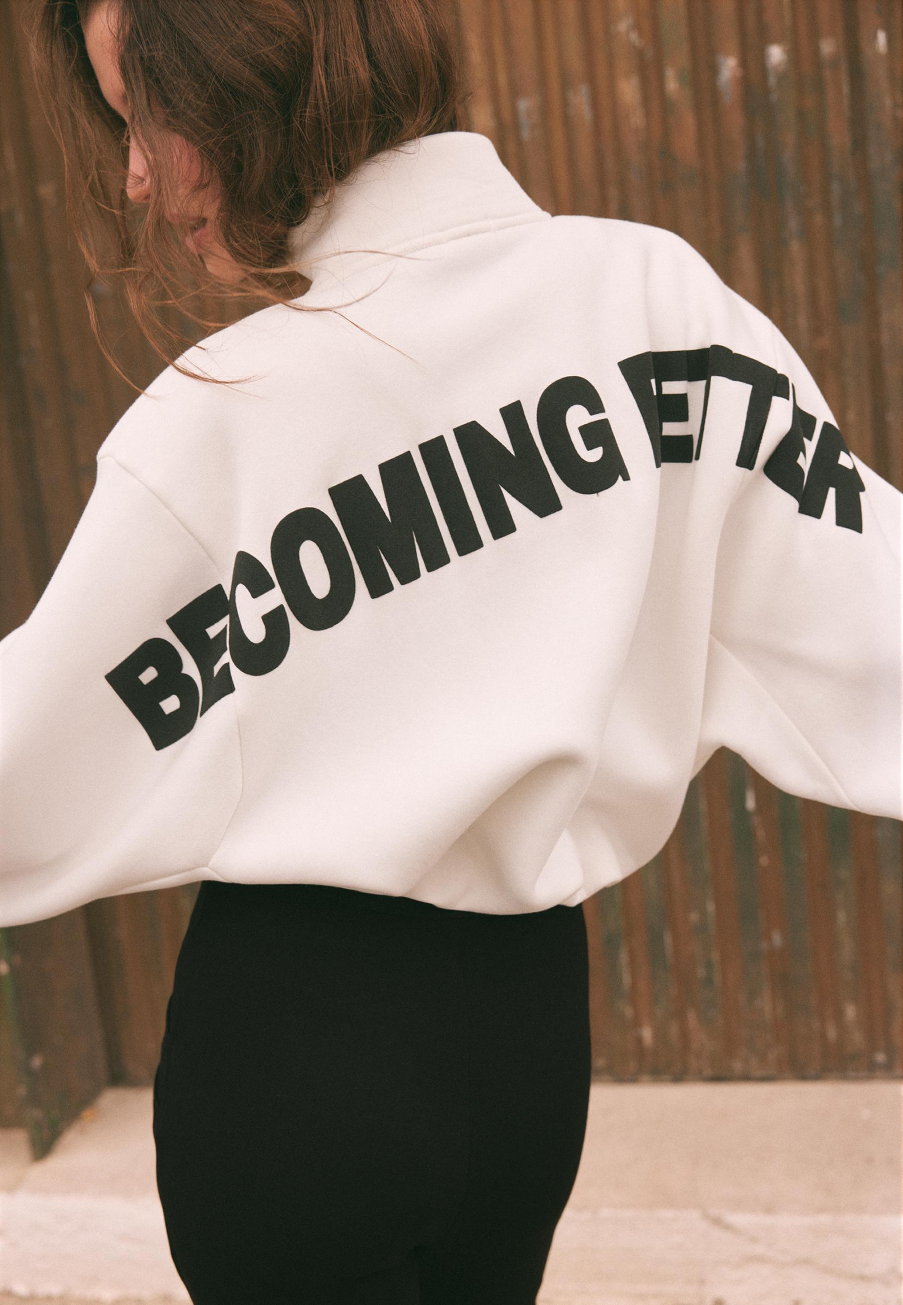 High neck cropped sweatshirt — Ecru
