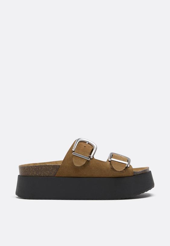 platform leather buckle sandals