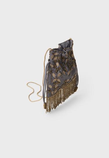 Beaded fringed crossbody bag — Stone 3