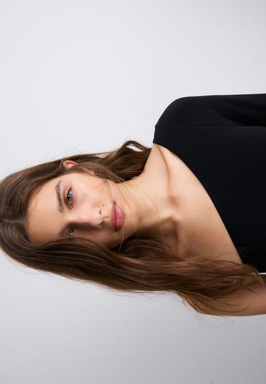 Asymmetric sheer bodysuit — Black 6