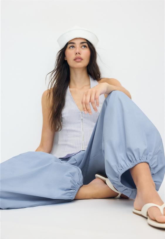 Stradivarius Voluminous Poplin Trousers Sky Blue L