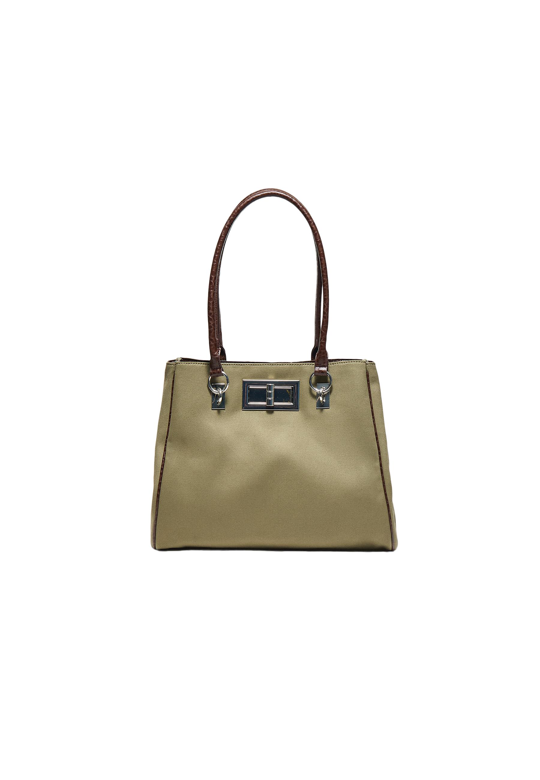 Shopper bag with metal closure — Khaki