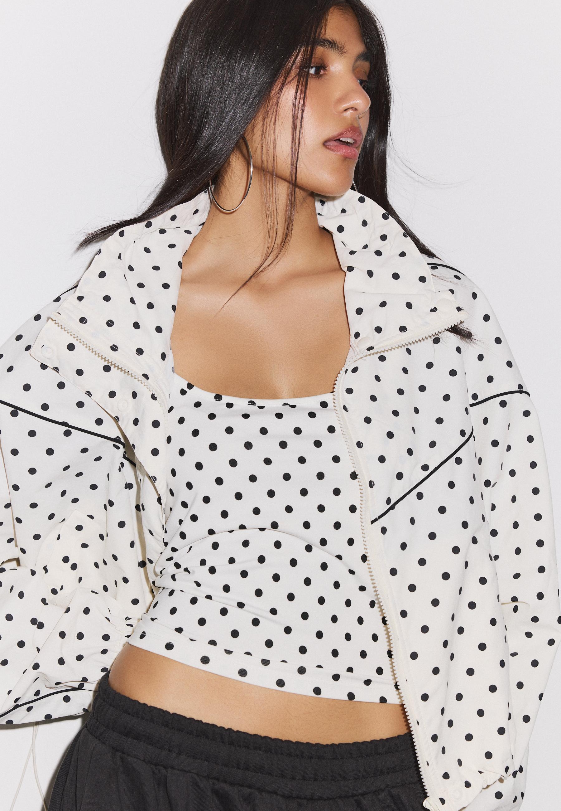 Polka dot cropped windbreaker — Ecru