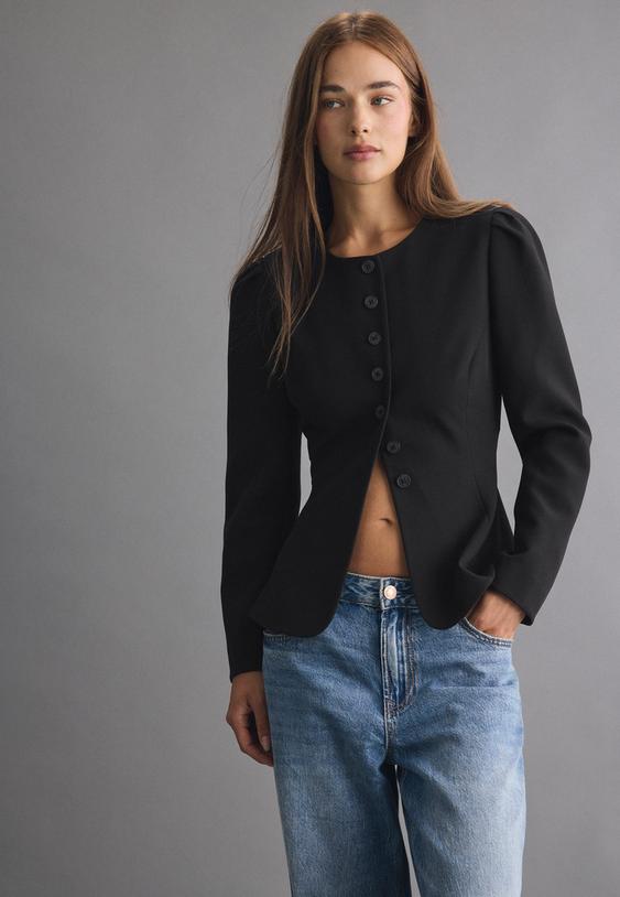 Stradivarius Peplum Blazer Black M