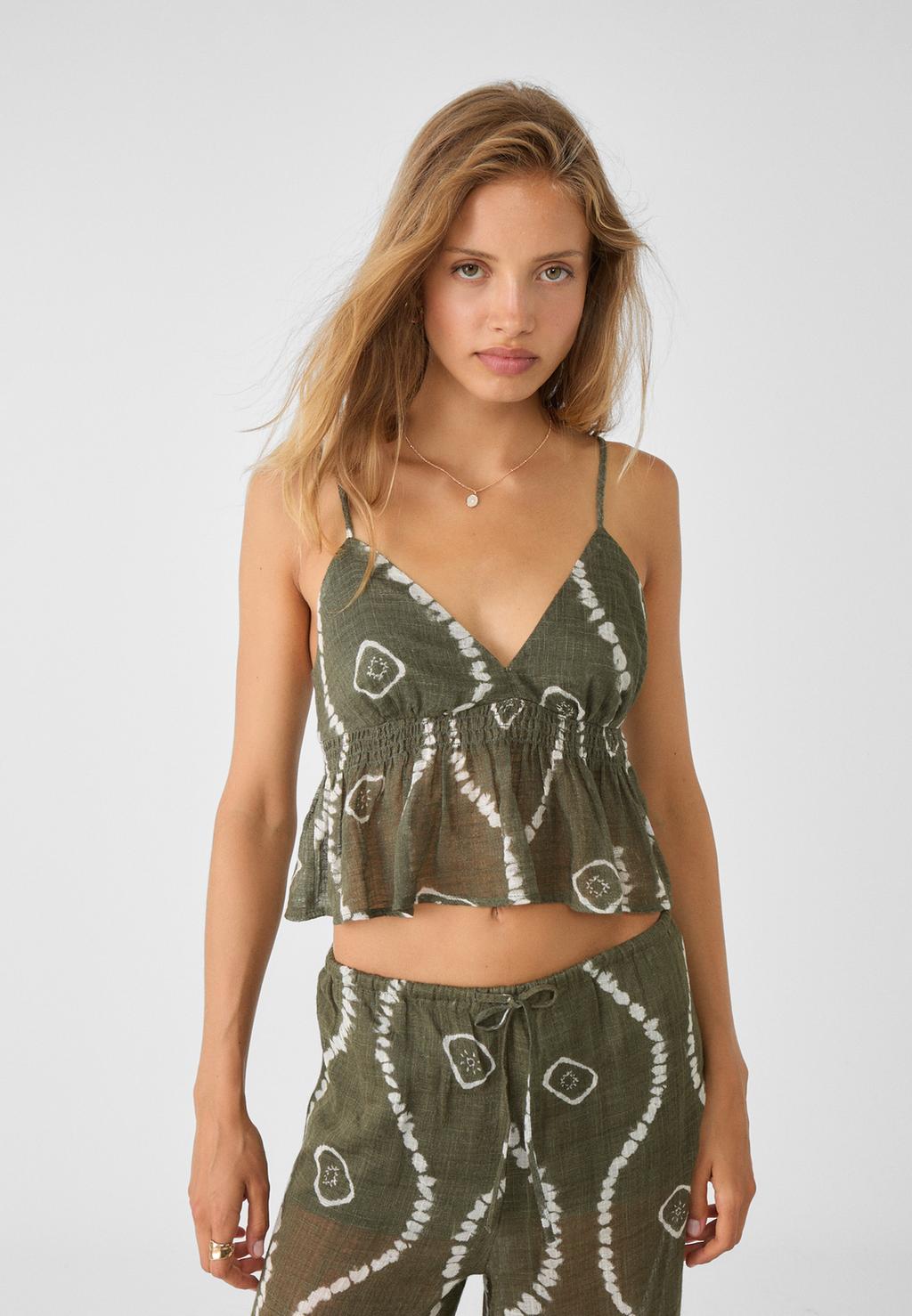 Flowing printed top with tie detail