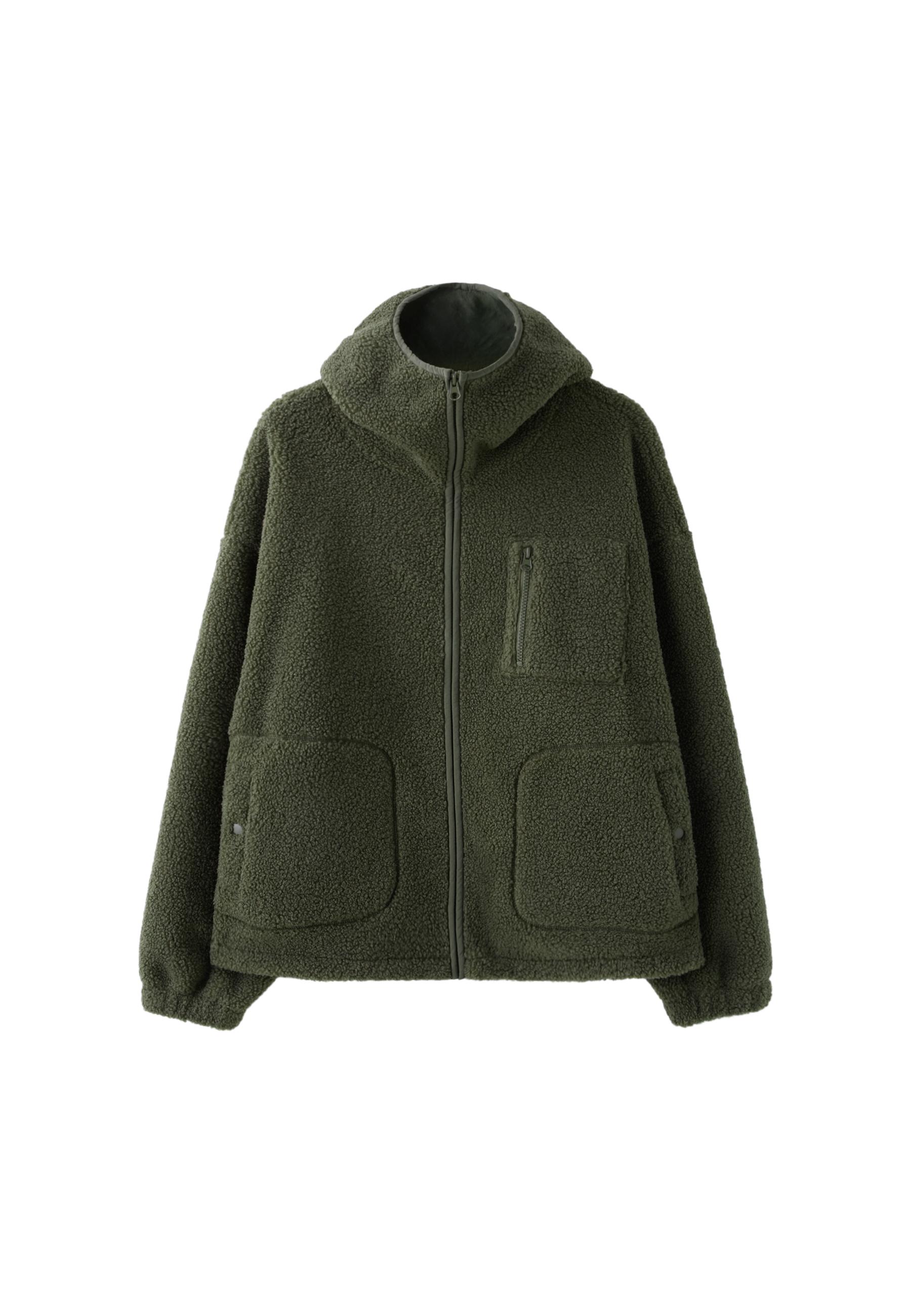 Faux shearling coat with toggles — Khaki