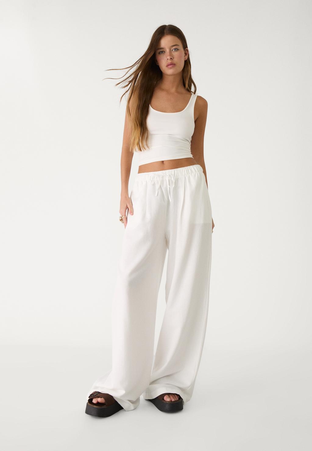 Keten wide leg pantolon