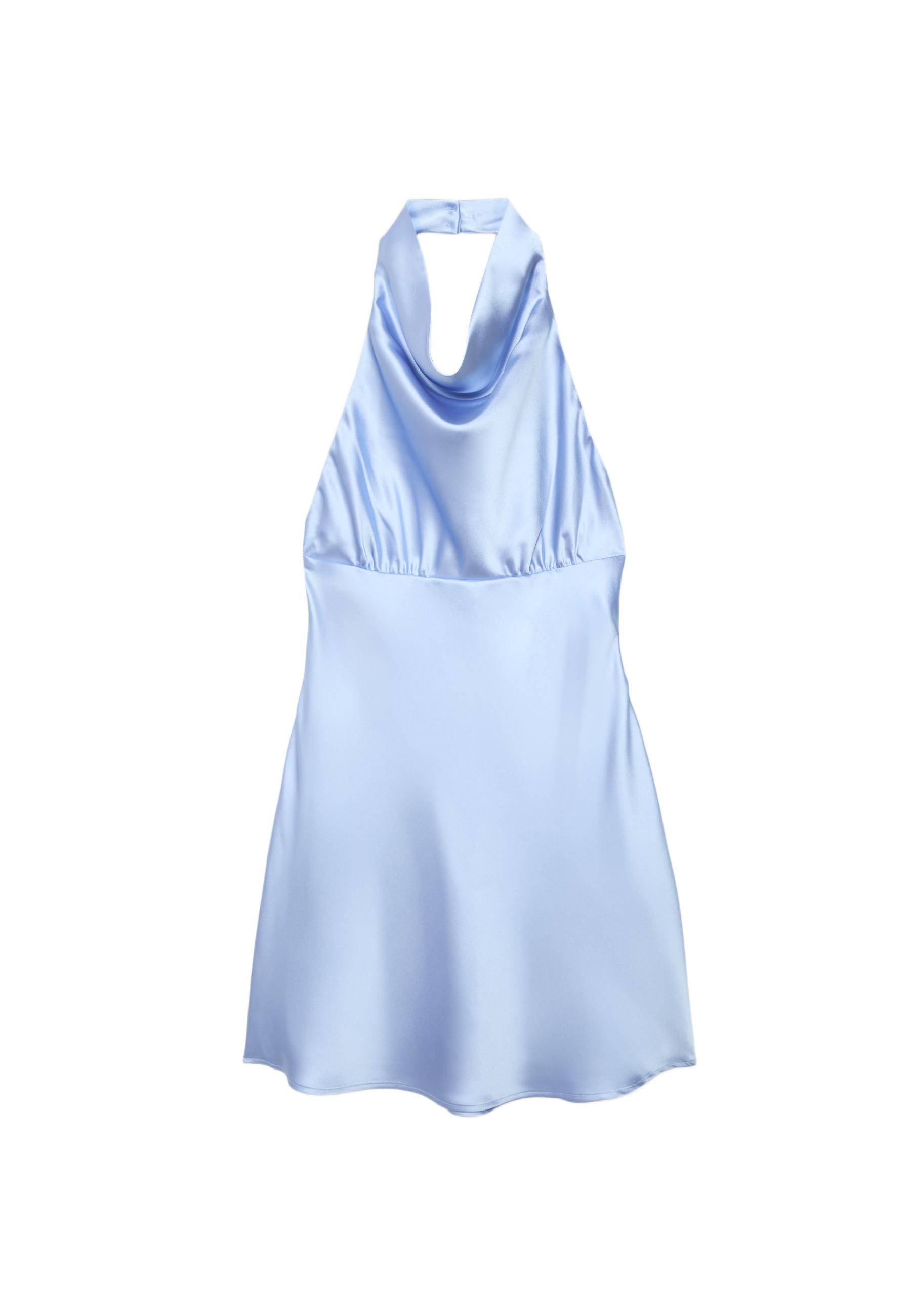 Short satin halterneck dress — Sky blue (alternate view)