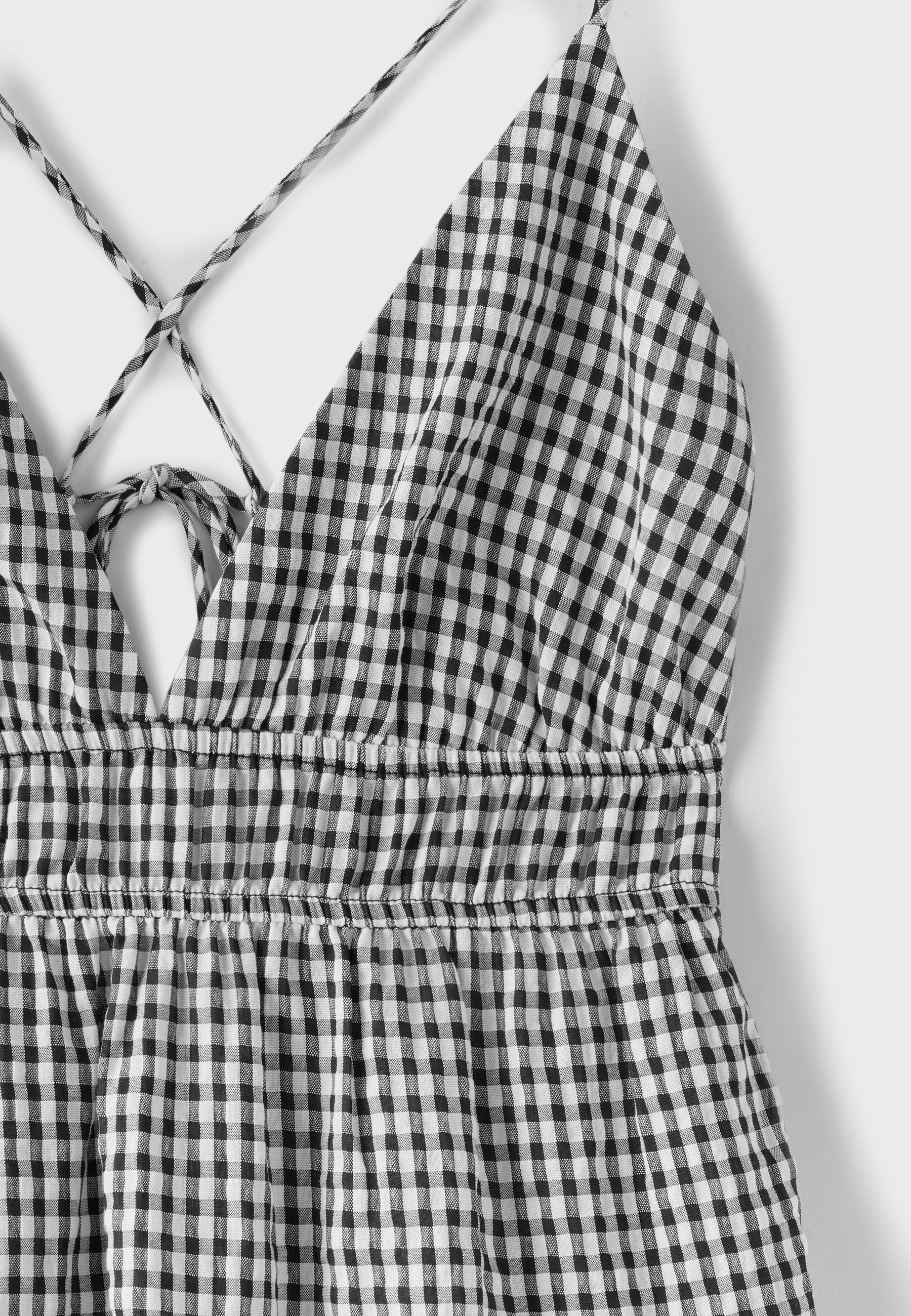 Gingham open-back short dress — Black