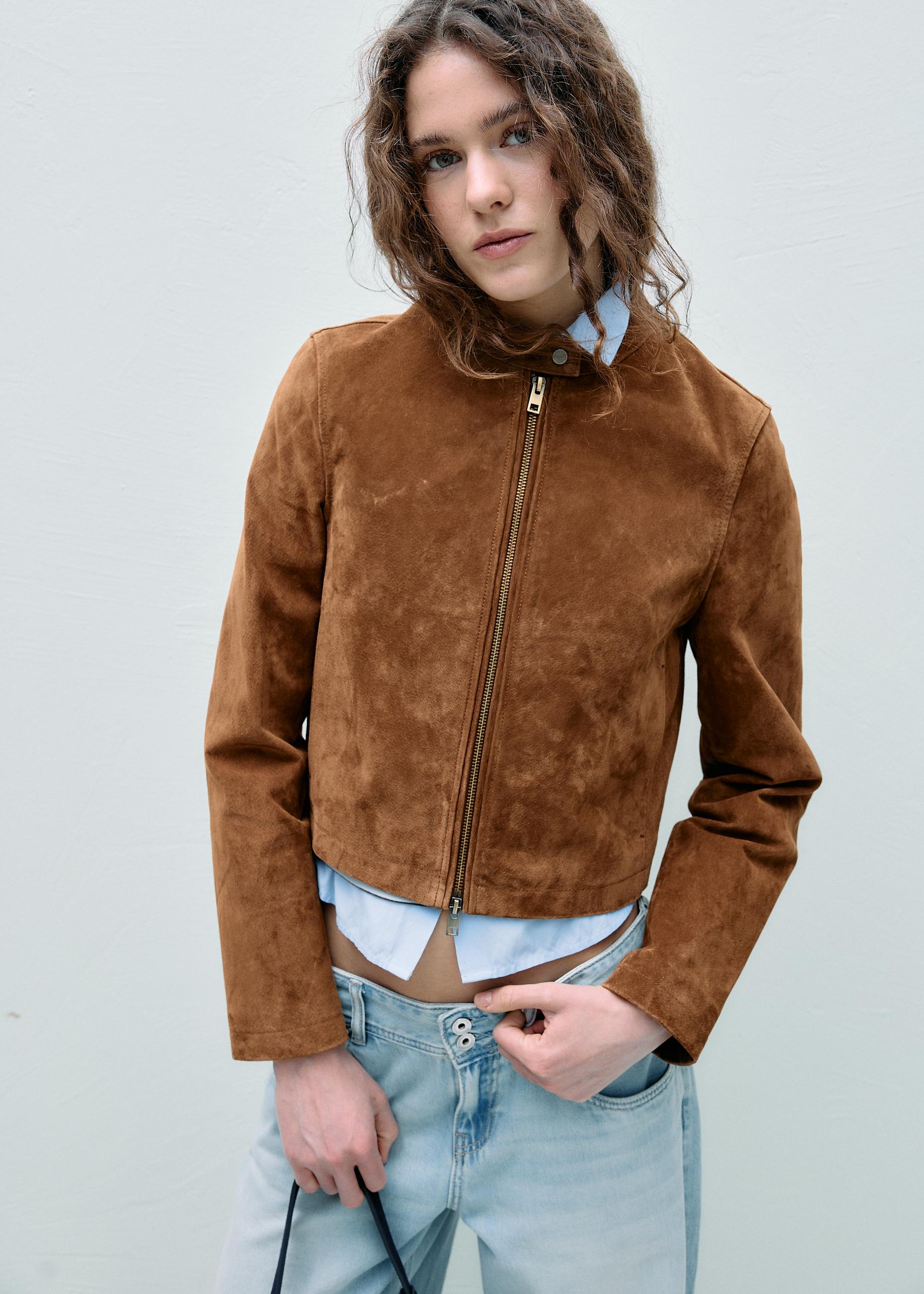 100% leather biker jacket — Brown
