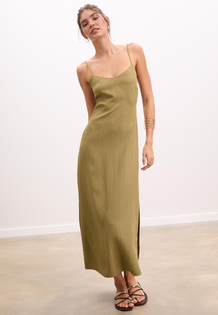 vestido largo tirantes textura