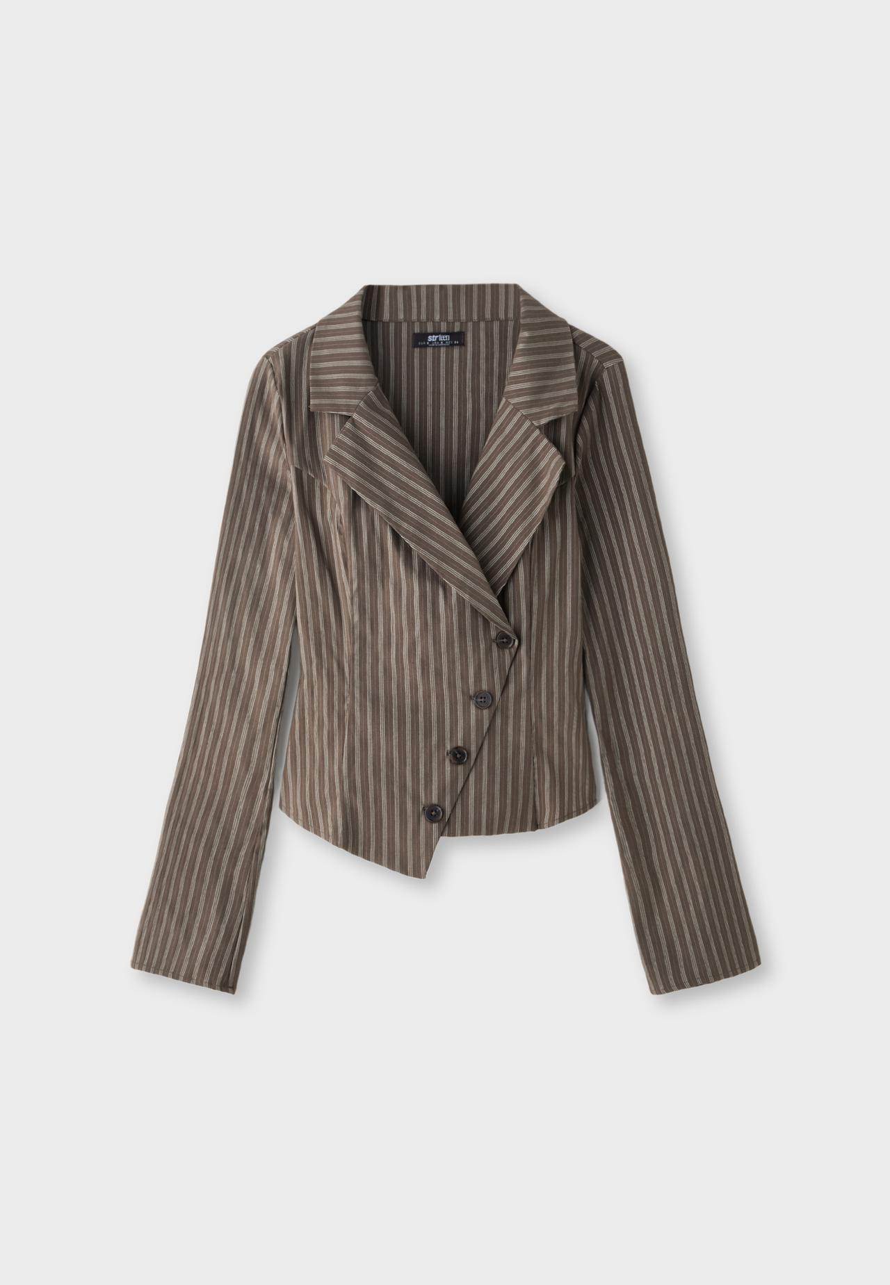 Striped V-neck shirt — Brown