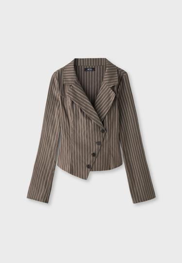 Striped V-neck shirt — Brown 7