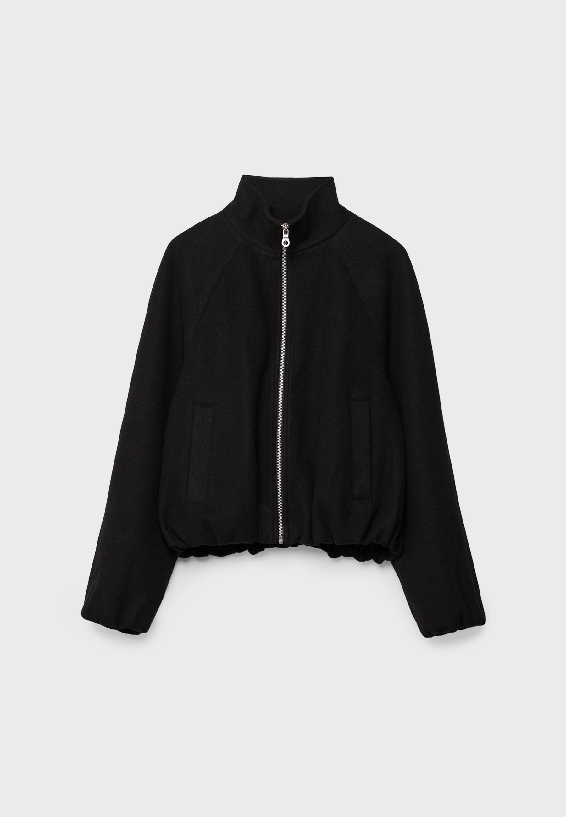 Soft-touch balloon bomber jacket — Black