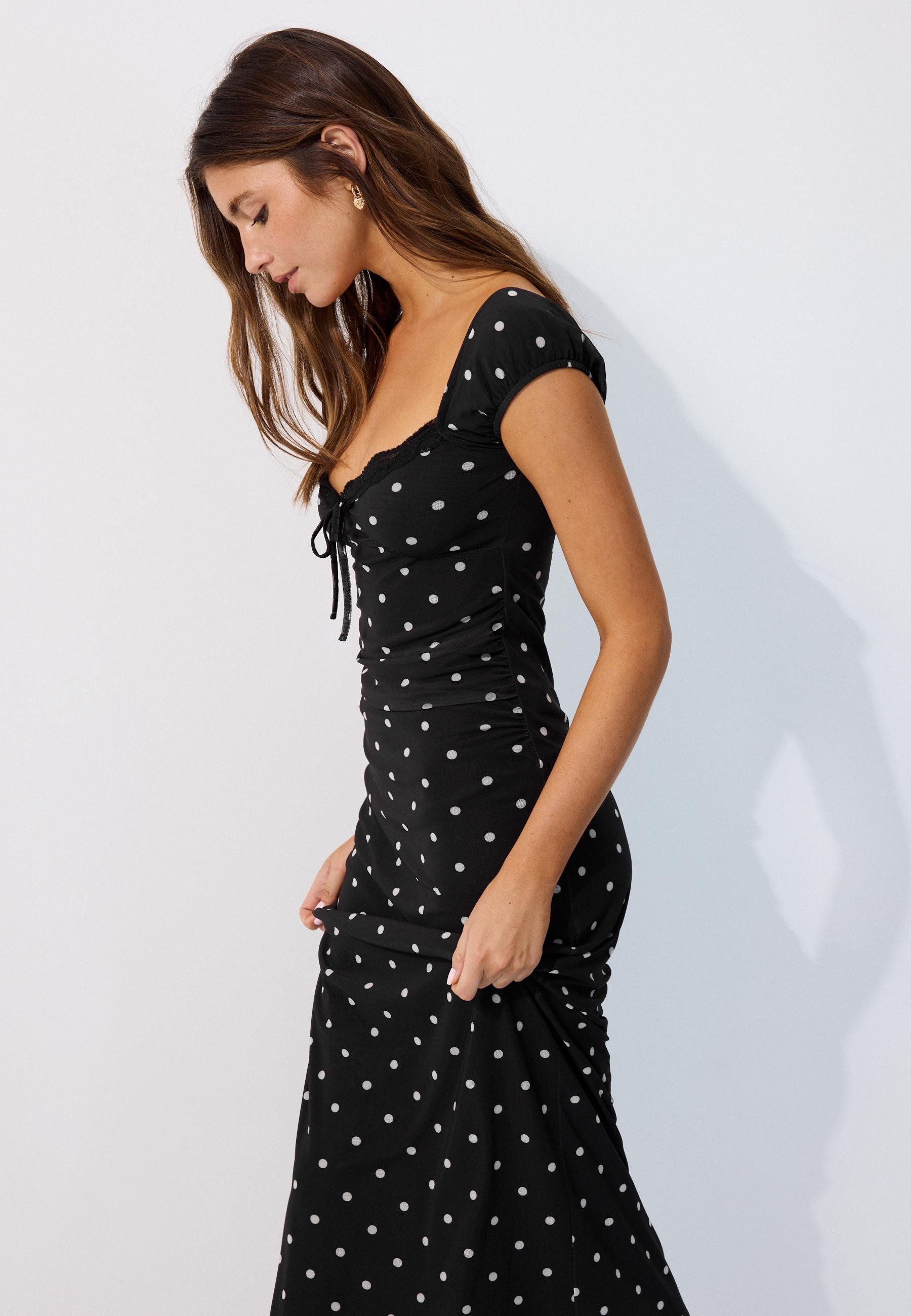 Stradivarius Μίντι Φόρεμα Με Κοντό Μανίκι Και Print Μαύρο S