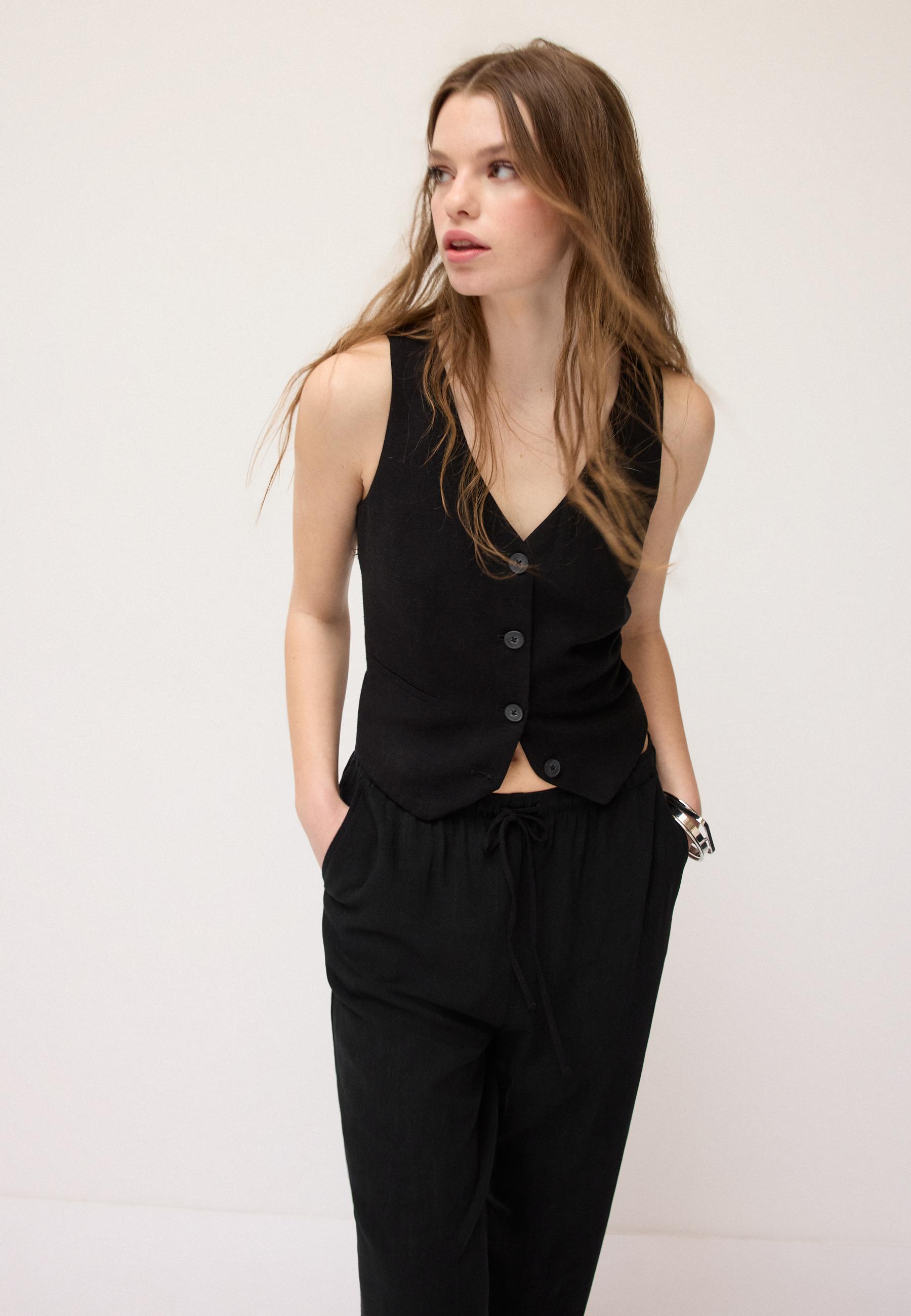 Keten görünümlü düğmeli yelek - Görsel 3