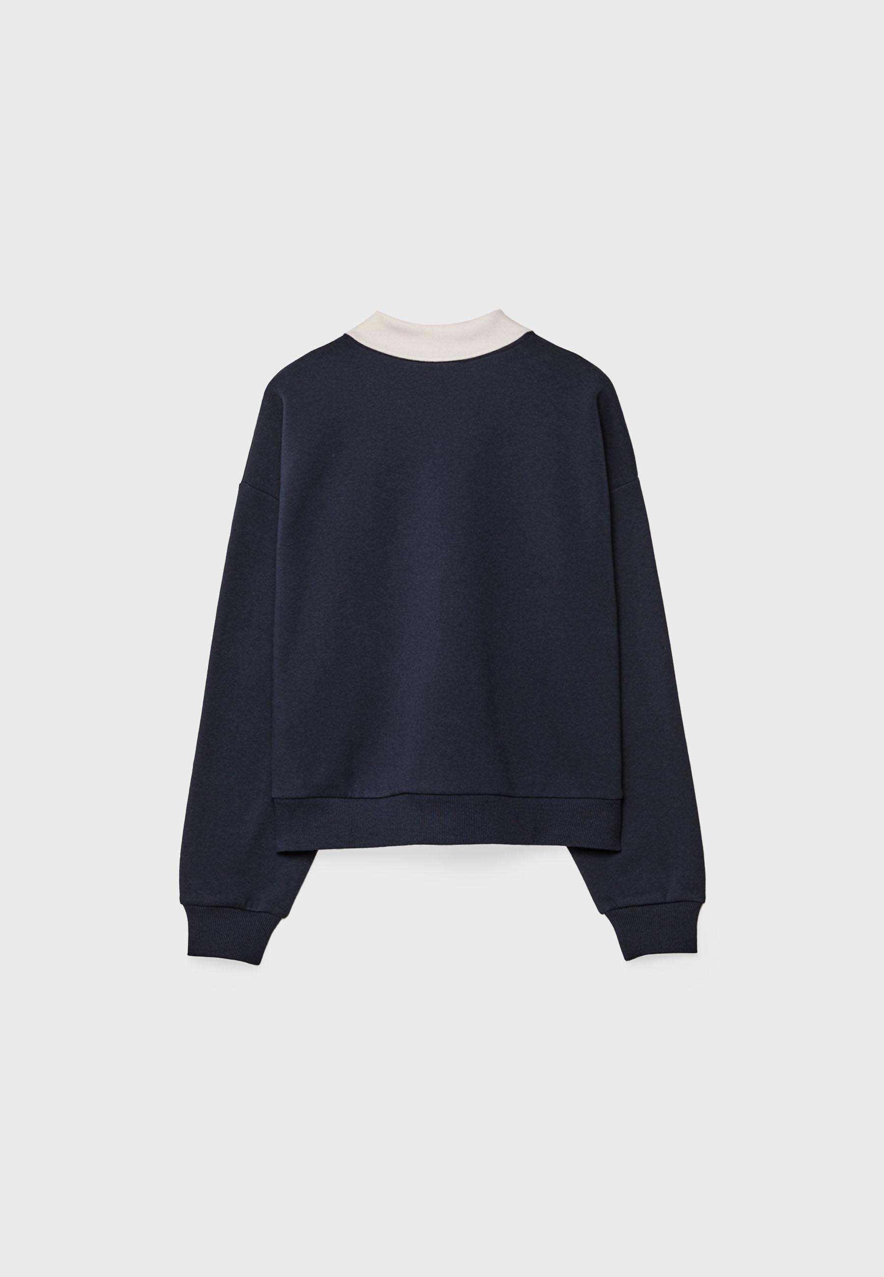Embroidered polo collar sweatshirt — Dark blue