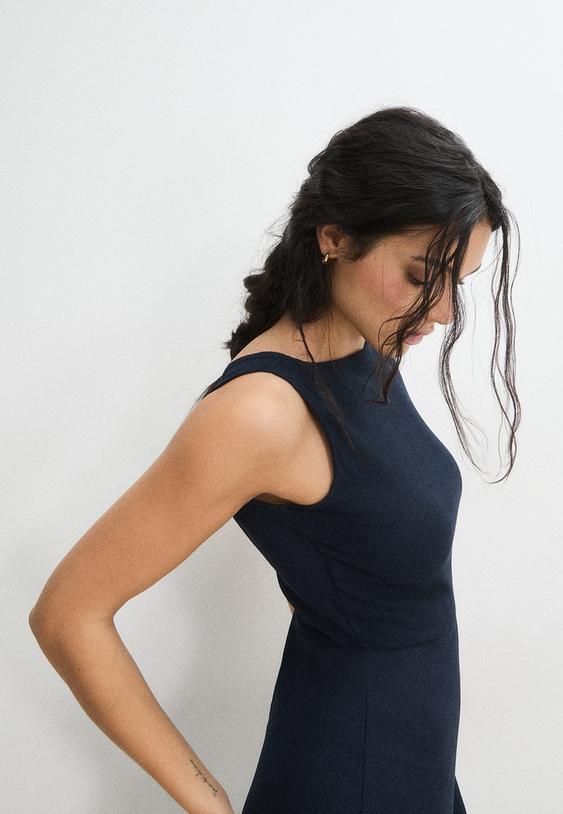 Stradivarius Long Sleeveless Straight Jumpsuit Navy Blue Xs