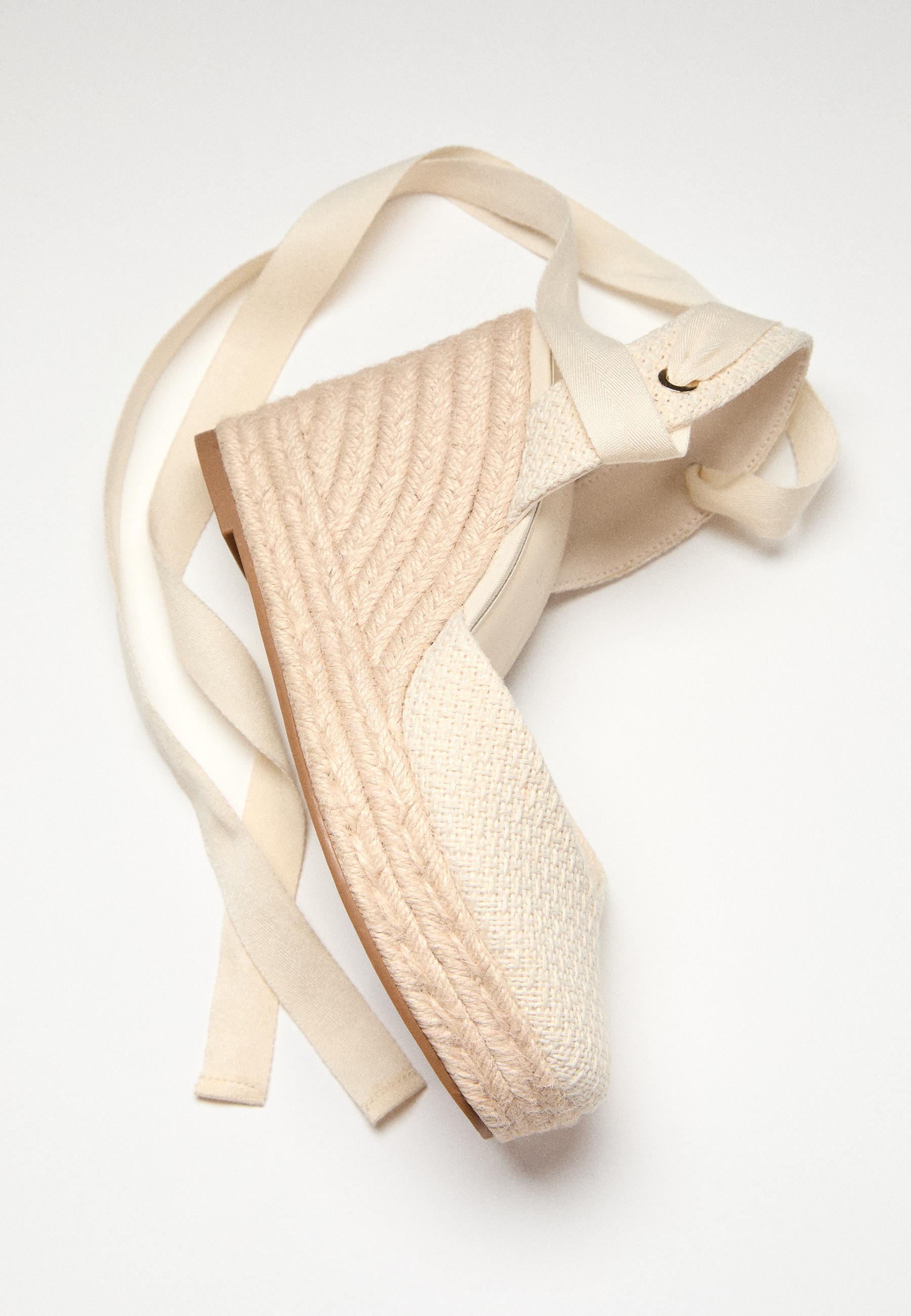 Lace-up jute platform wedges — ECRU
